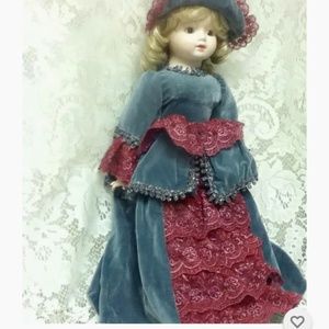 Vintage, Zasan, Patent P.  20” Victorian Doll in Velvet Gown and Hat